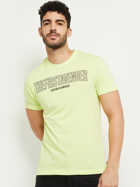 

max Men Lime Green & Black Captain America Printed Cotton T-shirt