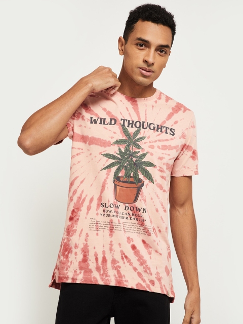 

max Men Pink Tie and Dye Cotton Pure Cotton T-shirt