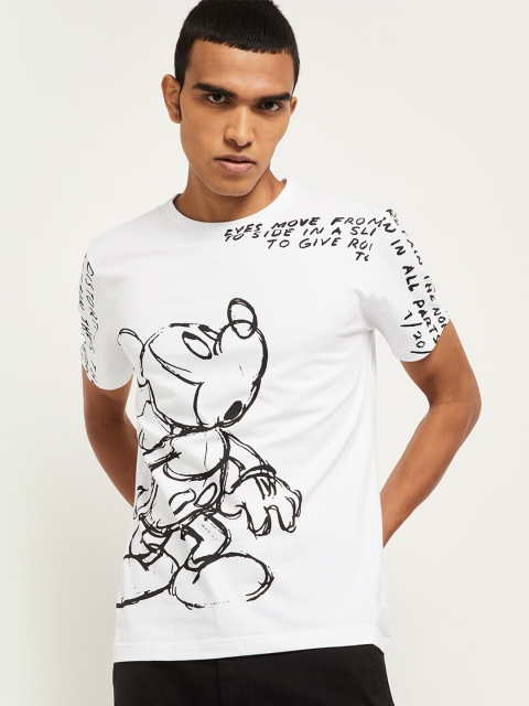 

max Men White & Black Mickey Mouse Printed Monochrome T-shirt
