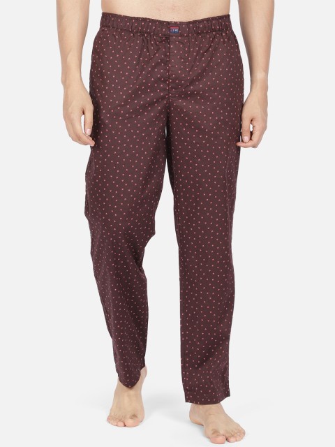 

IVOC Men Brown & Pink Printed Slim-Fit Pure Cotton Lounge Pants