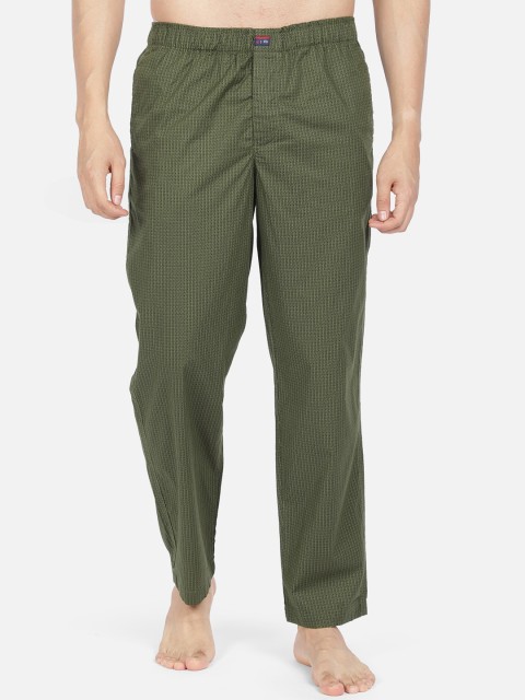 

IVOC Men Olive Green & White Checked Slim-Fit Lounge Pants