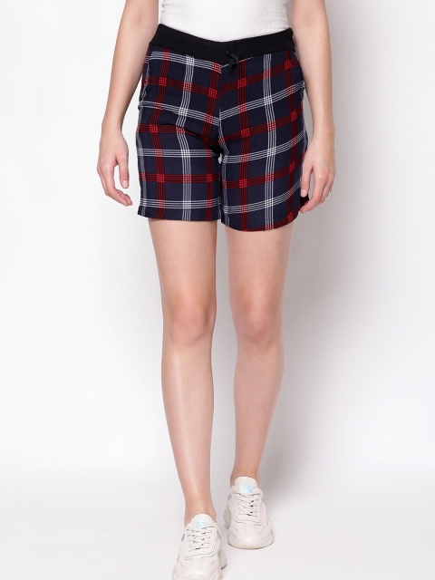 

V2 Value & Variety Women Navy Blue & Red Checked Regular Shorts
