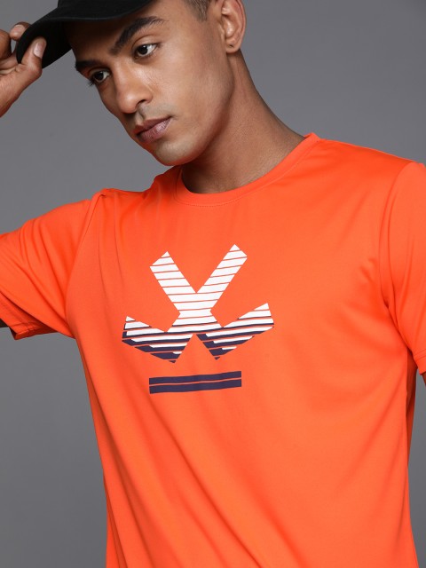 

WROGN ACTIVE Men Orange & White Brand Logo Print T-shirt