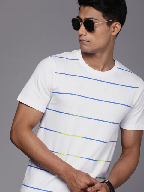 

WROGN Men White Horizontal Stripes Slim Fit T-shirt