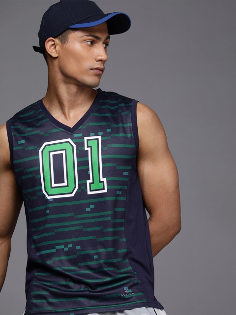 

WROGN ACTIVE Men Navy Blue & Green Printed T-shirt