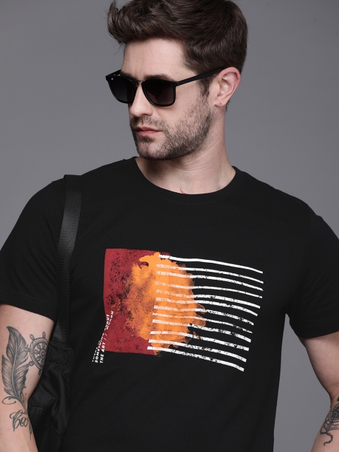 

WROGN Men Black Abstract Printed Pure Cotton T-shirt