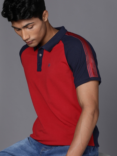 

WROGN Men Red Colourblocked Polo Collar Slim Fit T-shirt