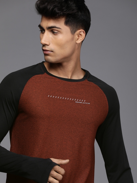 

WROGN ACTIVE Men Maroon & Black Colourblocked Slim Fit Casual T-shirt