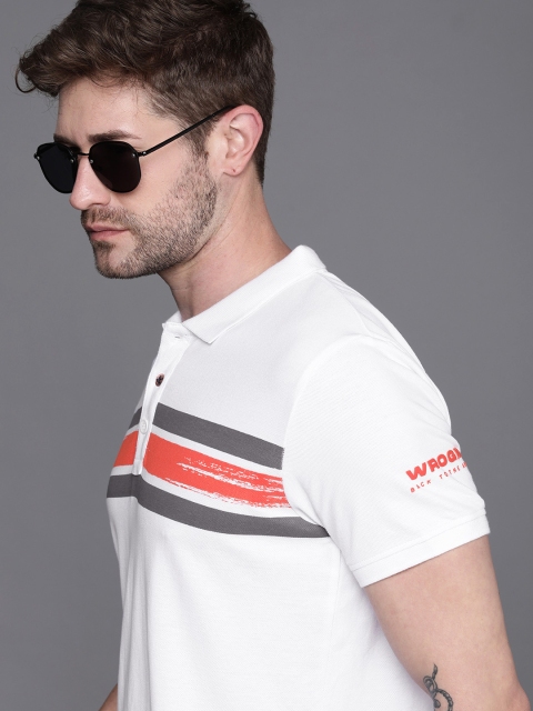

WROGN Men White & Grey Striped Polo Collar Slim Fit T-shirt