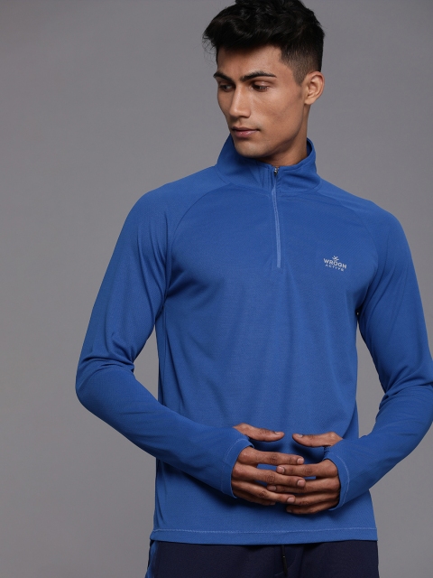 

WROGN ACTIVE Men Blue High Neck Thumb Holes Slim Fit T-shirt With Printed Detail