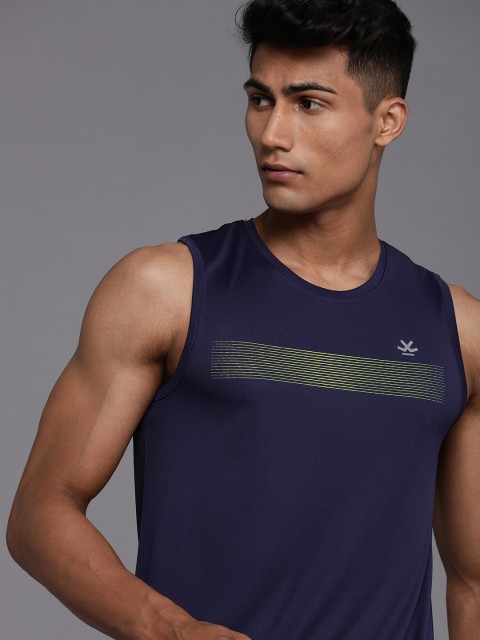 

WROGN ACTIVE Men Navy Blue Printed Slim Fit Sleeveless T-shirt