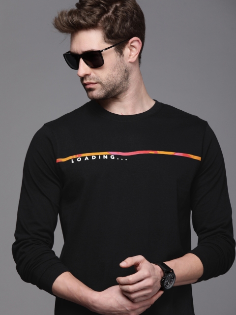 

WROGN Men Black Solid Slim Fit Pure Cotton T-shirt
