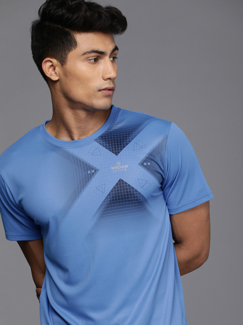 

WROGN ACTIVE Men Blue Brand Logo Printed Slim Fit T-shirt