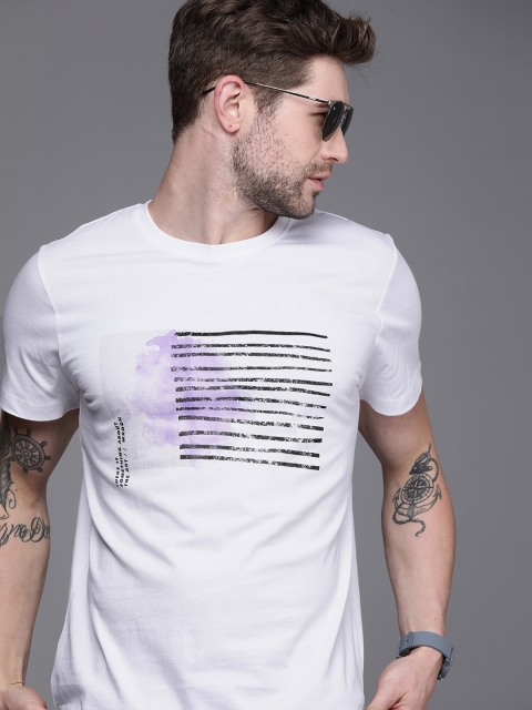 

WROGN Men White Printed Pure Cotton T-shirt