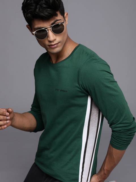 

WROGN Men Dark Green Printed Slim Fit Pure Cotton Casual Pure Cotton T-shirt