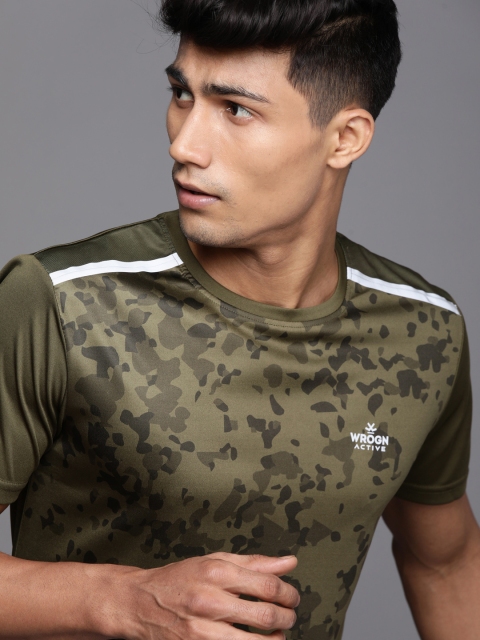 

WROGN ACTIVE Men Olive Green Printed Slim Fit T-shirt