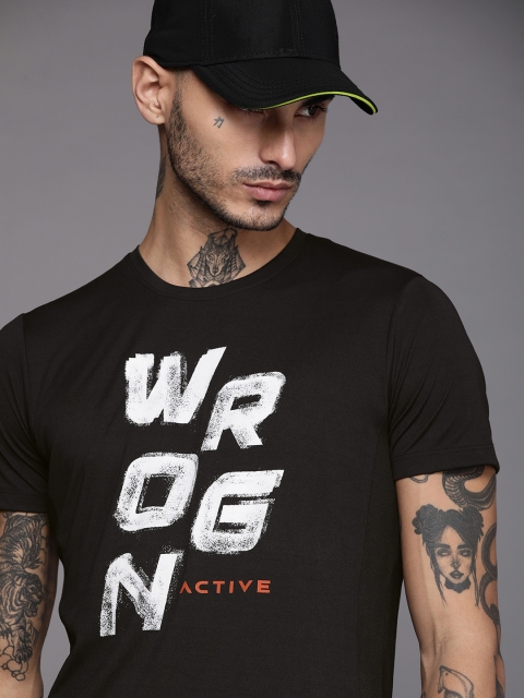 

WROGN ACTIVE Men Black Brand Logo Printed Slim Fit T-shirt