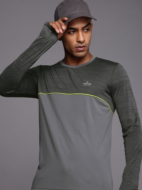 

WROGN ACTIVE Men Charcoal Grey Colourblocked Slim Fit Round Neck T-shirt