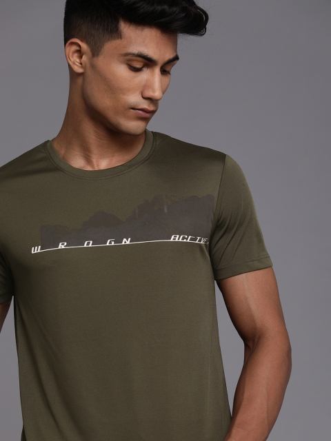 

WROGN ACTIVE Men Olive Green Typography Printed Slim Fit T-shirt