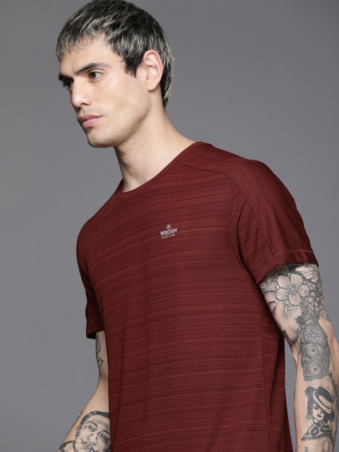 

WROGN ACTIVE Men Maroon Striped Casual T-shirt
