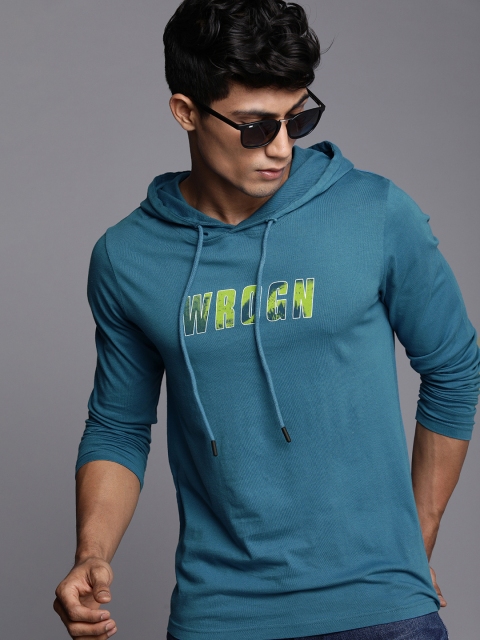 

WROGN Men Blue Brand Logo Printed T-shirt