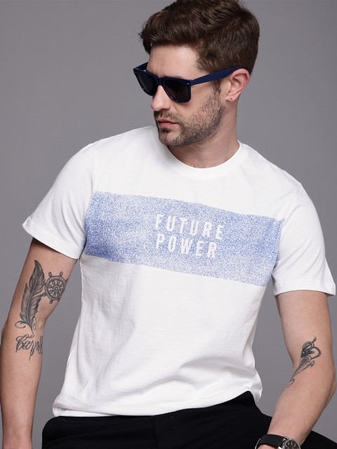 

WROGN Men White Typography Printed Slim Fit Pure Cotton T-shirt