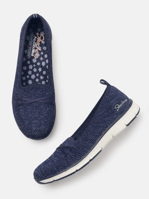 

Skechers Women Navy Blue Woven Design PASSIOKNIT Relaxed Fit Slip-on Sneakers