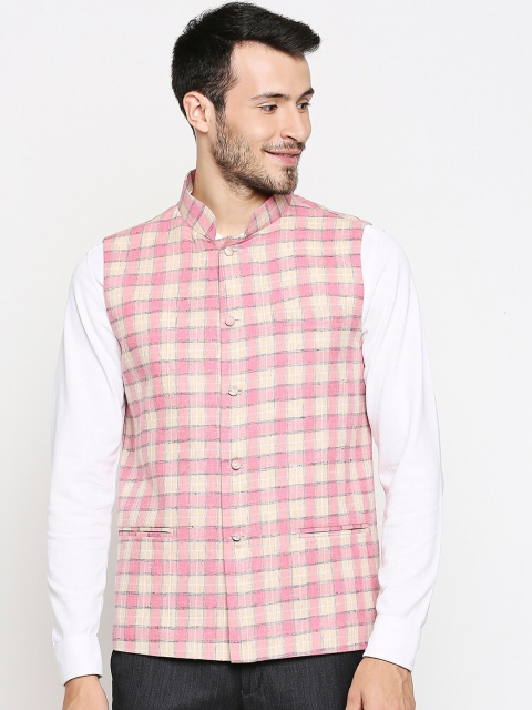 

Blacksmith Men Pink Woven Design Nehru Jacket