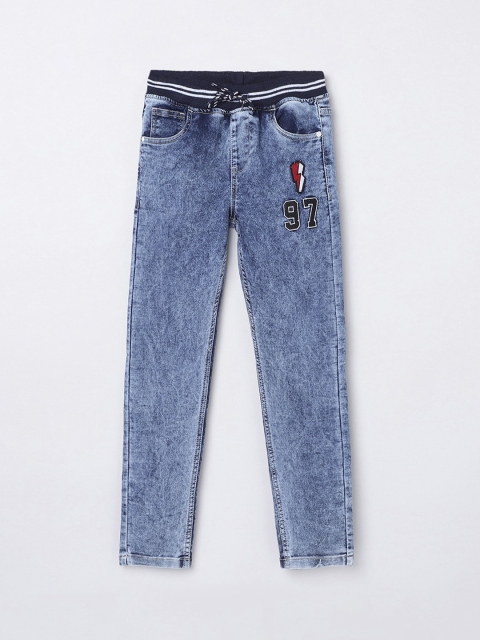 

max Boys Blue Low Distress Heavy Fade Embroidered Jeans