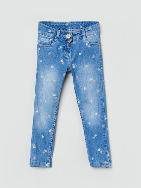 

max Girls Blue Slash Knee Light Fade Printed Jeans