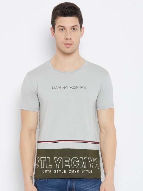 

Duke Men Grey & Green Colourblocked Slim Fit T-shirt