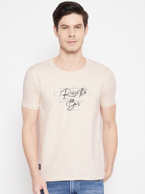 

Duke Men Beige Typography Printed Raw Edge Slim Fit T-shirt