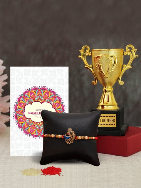 

TIED RIBBONS Peacock Bhai Rakhi Trophy & Card Combo Gift Set, Multi