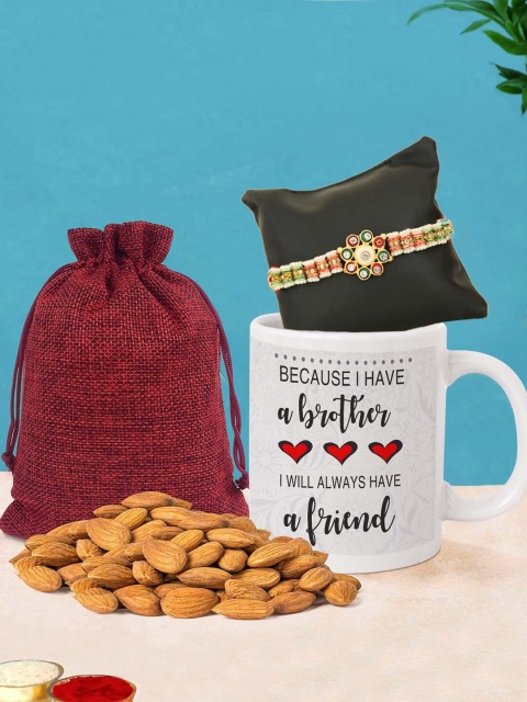 

TIED RIBBONS Brother Rakhi with Almonds Mug & Organza Bag Combo Gift Set, Multi