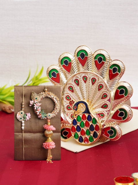 

TIED RIBBONS Bhaiya Bhabhi Rakhi Set with Peacock Pooja Thali Combo Gift Set, Multi