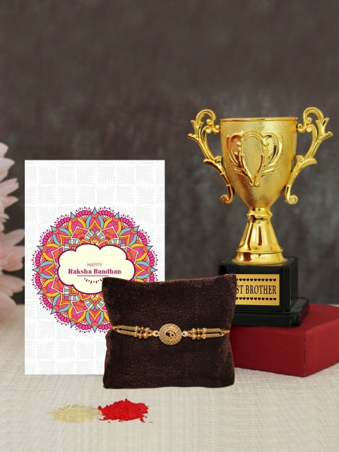 

TIED RIBBONS Brother Rakhi Trophy & Card Combo Gift Set, Multi