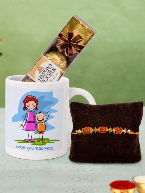 

TIED RIBBONS Rudraksha Brother Rakhi Mug & Chocolates Combo Gift Set, Multi