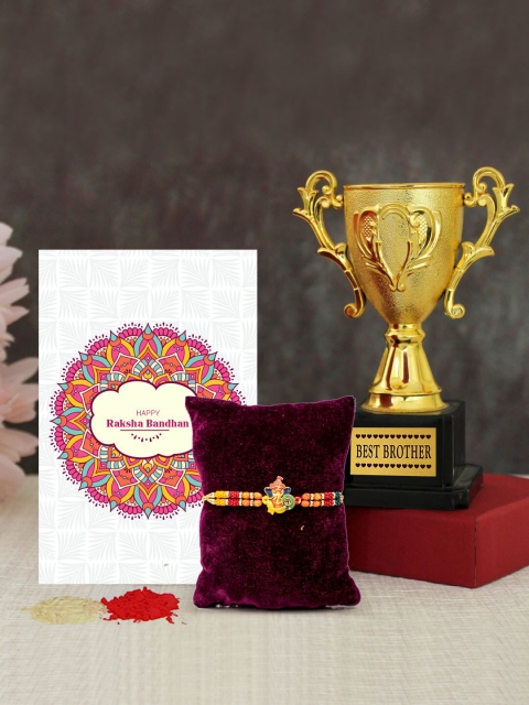 

TIED RIBBONS Ganesha Bhai Rakhi Brother Trophy & Card Combo Gift Set, Multi