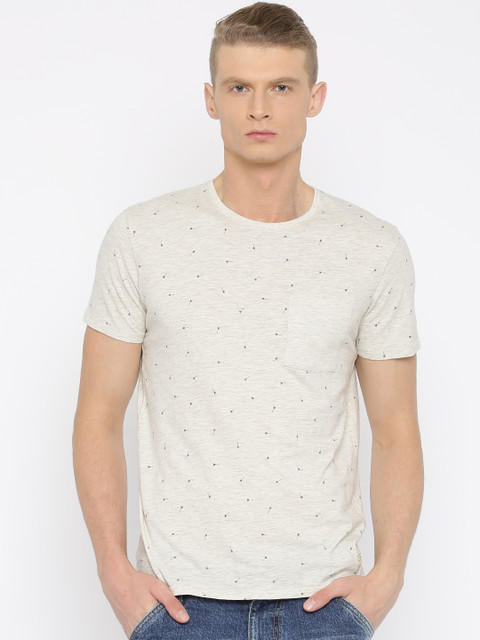 

SELECTED Men Off-white Printed Round Neck T-shirt