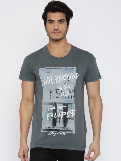 

SELECTED Men Grey Melange Printed Round Neck T-shirt