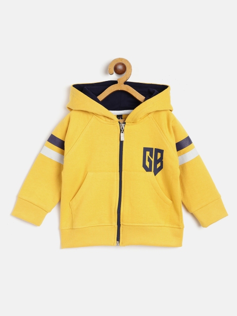 

GAME BEGINS Boys Mustard Yellow Solid Hooded Sweatshirt