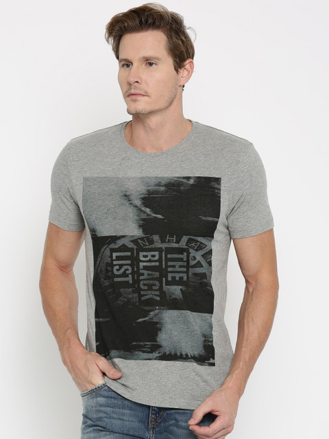 

SELECTED Men Grey Melange Printed T-shirt