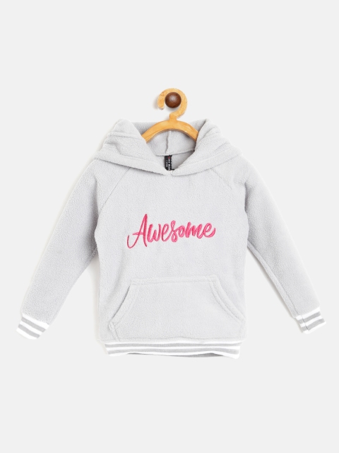 

GAME BEGINS Girls Grey Embroidered Hooded Sherpa Sweatshirt