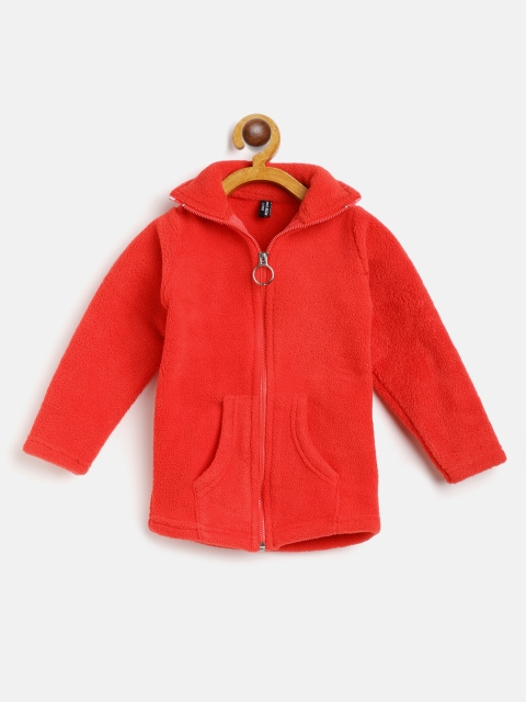 

GAME BEGINS Girls Red Pure Cotton Solid Sherpa Sweatshirt