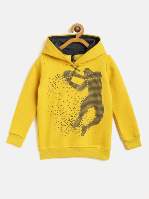

GAME BEGINS Boys Mustard Yellow & Charcoal Grey Printed Hooded Cotton Sweatshirt