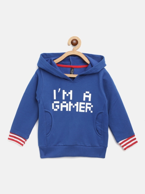 

GAME BEGINS Boys Blue & White Typography Print Hooded Sweatshirt