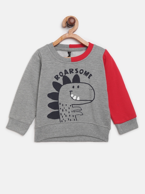 

GAME BEGINS Boys Grey Melange & Black Printed Sweatshirt