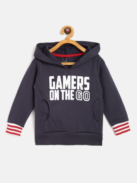 

GAME BEGINS Boys Charcoal Grey & White Typography Print Hooded Sweatshirt