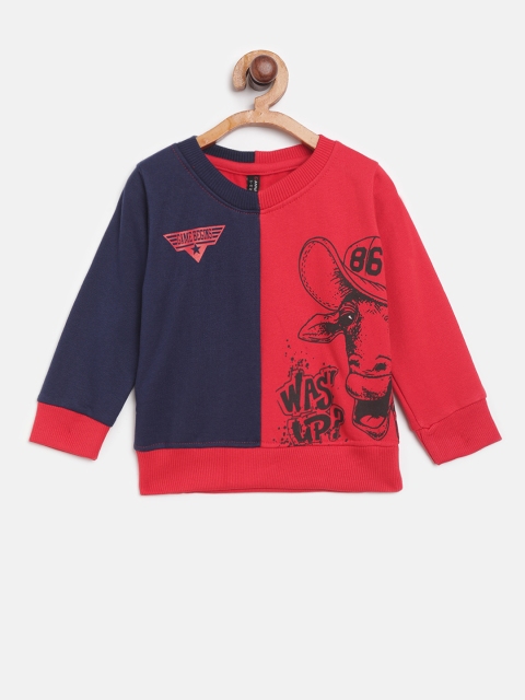 

GAME BEGINS Boys Navy Blue & Red Colourblocked & Printed Sweatshirt