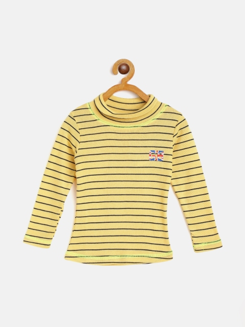 

GAME BEGINS Girls Yellow & Black Striped Turtle Neck T-shirt
